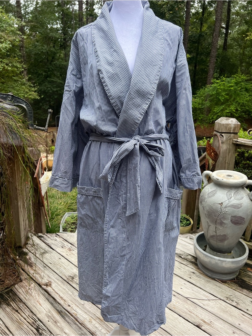 Saddlebred Men’s Navy Gingham Check Belted Robe One Size